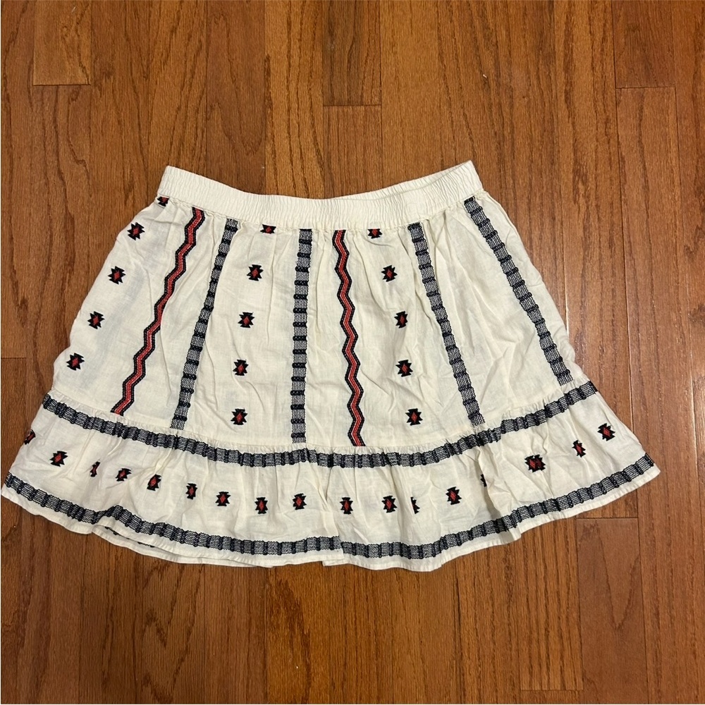 LOFT Cream Mini Skirt with Navy & Burgundy Embroidery - Picture 3 of 8